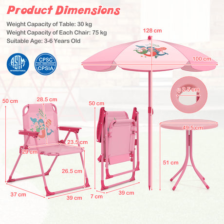 Baby Joy Toddler Outdoor Activity Table with 2 Folding Chairs & a Height Adjustable Umbrella