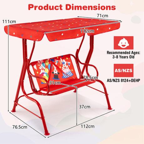 2-Seater Kids Porch Swing, Hanging Patio Swing Bench