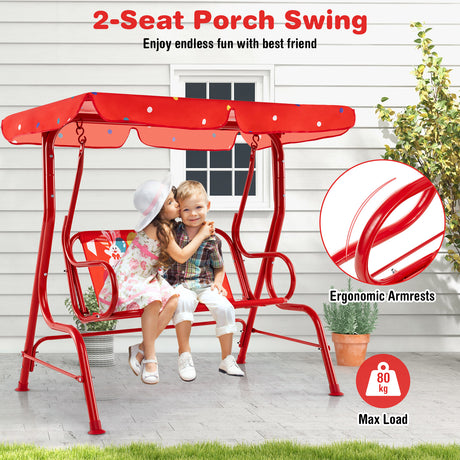 2-Seater Kids Porch Swing, Hanging Patio Swing Bench