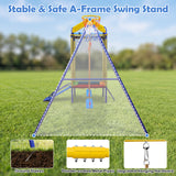 5-in-1 Kids Swing Set with Trampoline Roof Heavy-Duty Metal Outdoor Playset