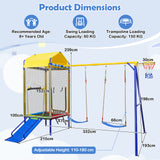 5-in-1 Kids Swing Set with Trampoline Roof Heavy-Duty Metal Outdoor Playset