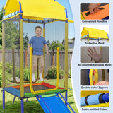 5-in-1 Kids Swing Set with Trampoline Roof Heavy-Duty Metal Outdoor Playset