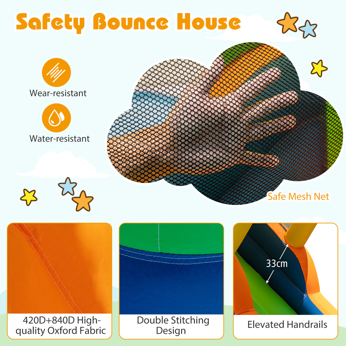 Inflatable Bounce House, 8-In-1 Multifunctional Water Park with Slide