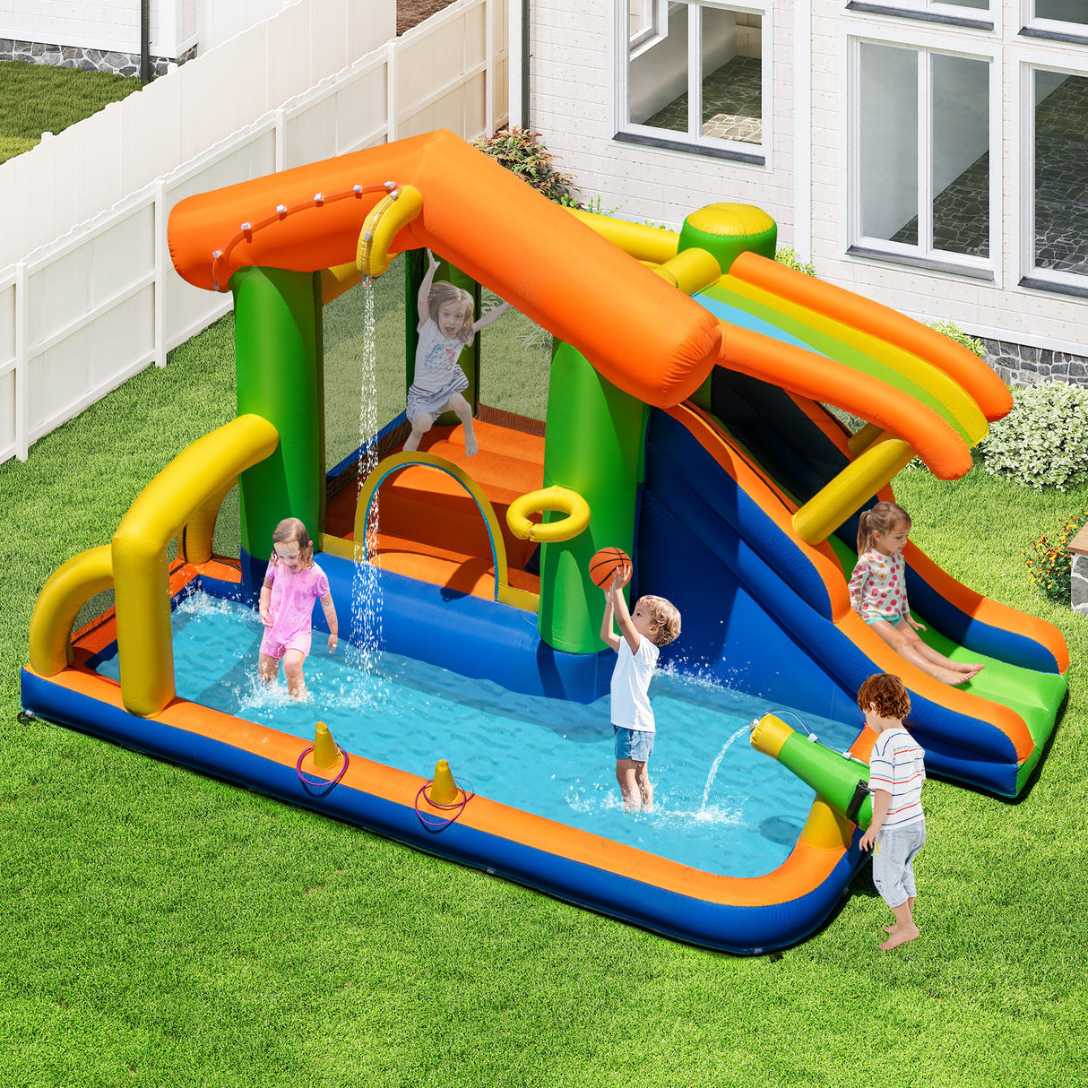 Inflatable Bounce House, 8-In-1 Multifunctional Water Park with Slide