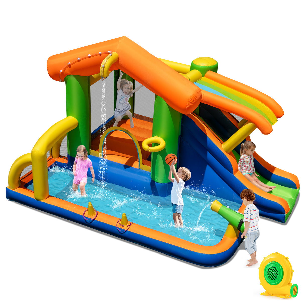Inflatable Bounce House, 8-In-1 Multifunctional Water Park with Slide