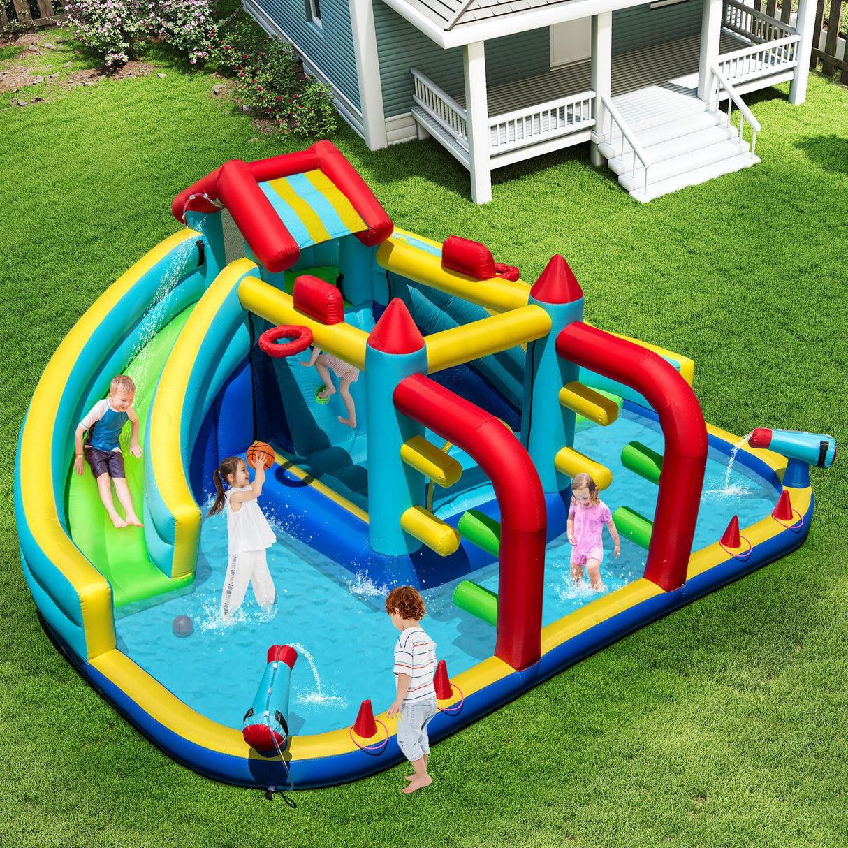 Inflatable Double Water Slide Park, Giant Bouncy Castle