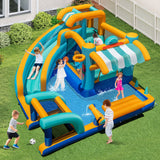 Inflatable Water Park with Market Stand, Water Slide with Climbing Wall for Birthday Party