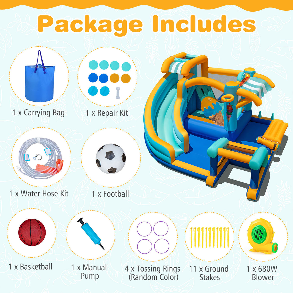 Inflatable Water Park with Market Stand, Water Slide with Climbing Wall for Birthday Party