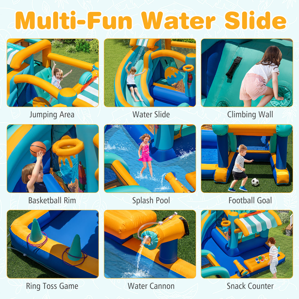 Inflatable Water Park with Market Stand, Water Slide with Climbing Wall for Birthday Party