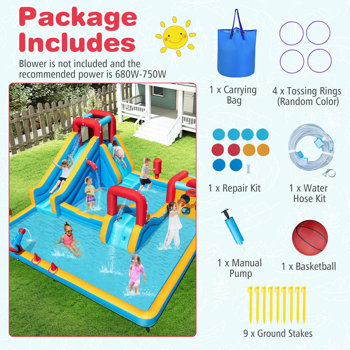 Inflatable Water Park, Water Slide with Climbing Wall Jumping House for Birthday Party