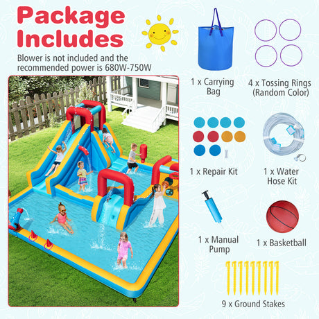 Inflatable Water Park, Water Slide with Climbing Wall Jumping House for Birthday Party