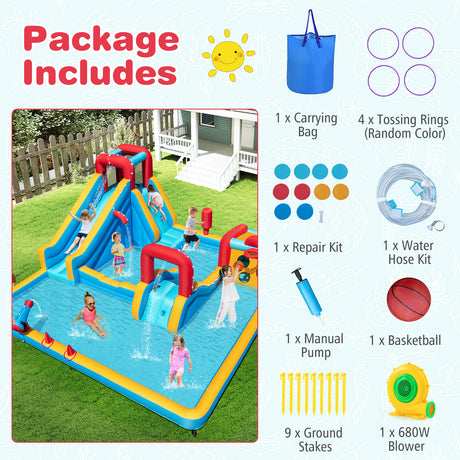 Inflatable Water Park, Water Slide with Climbing Wall Jumping House for Birthday Party