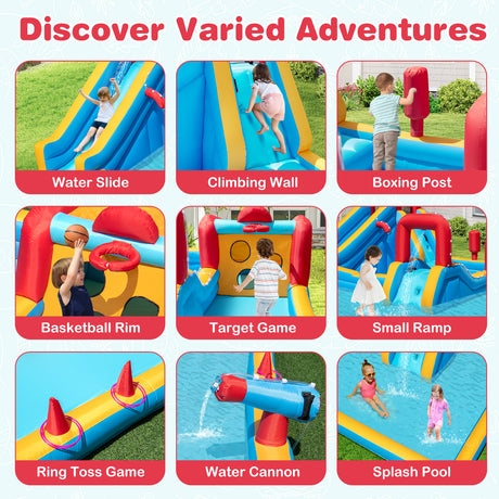 Inflatable Water Park, Water Slide with Climbing Wall Jumping House for Birthday Party