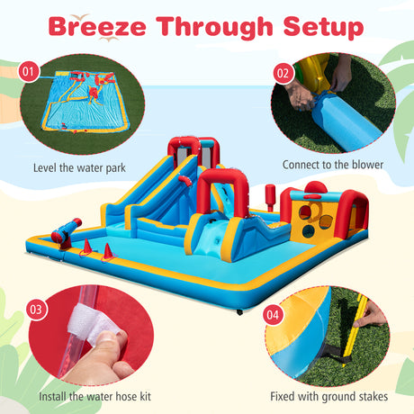 Inflatable Water Park, Water Slide with Climbing Wall Jumping House for Birthday Party