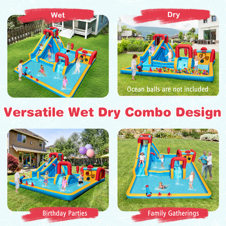 Inflatable Water Park, Water Slide with Climbing Wall Jumping House for Birthday Party