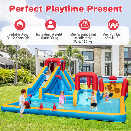 Inflatable Water Park, Water Slide with Climbing Wall Jumping House for Birthday Party