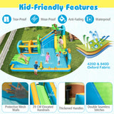 Inflatable Water Slide, Tropical Theme Dual Slide Aqua Park with Splash Pool