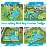 Inflatable Water Slide, Tropical Theme Dual Slide Aqua Park with Splash Pool