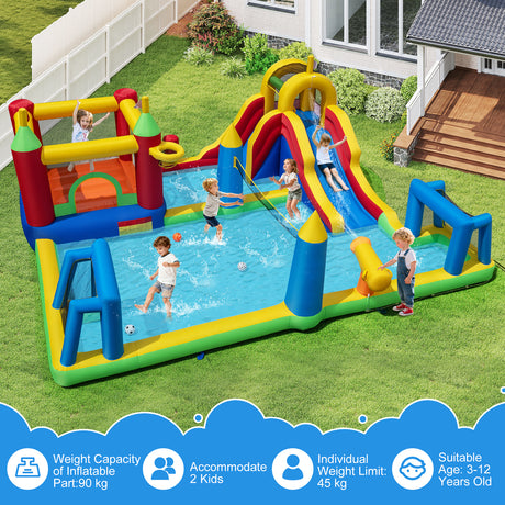 Inflatable Water Slide Bounce House, 9-in-1 Jumping Castle with Climbing Wall