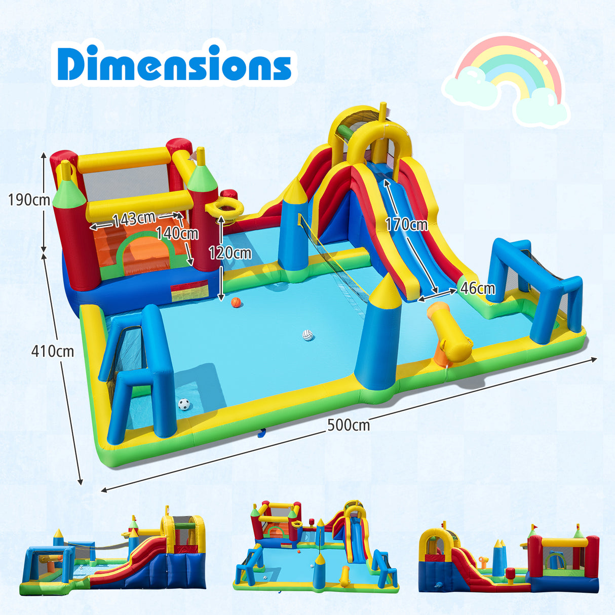 Inflatable Water Slide Bounce House, 9-in-1 Jumping Castle with Climbing Wall
