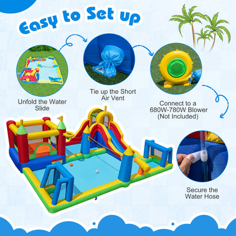 Inflatable Water Slide Bounce House, 9-in-1 Jumping Castle with Climbing Wall