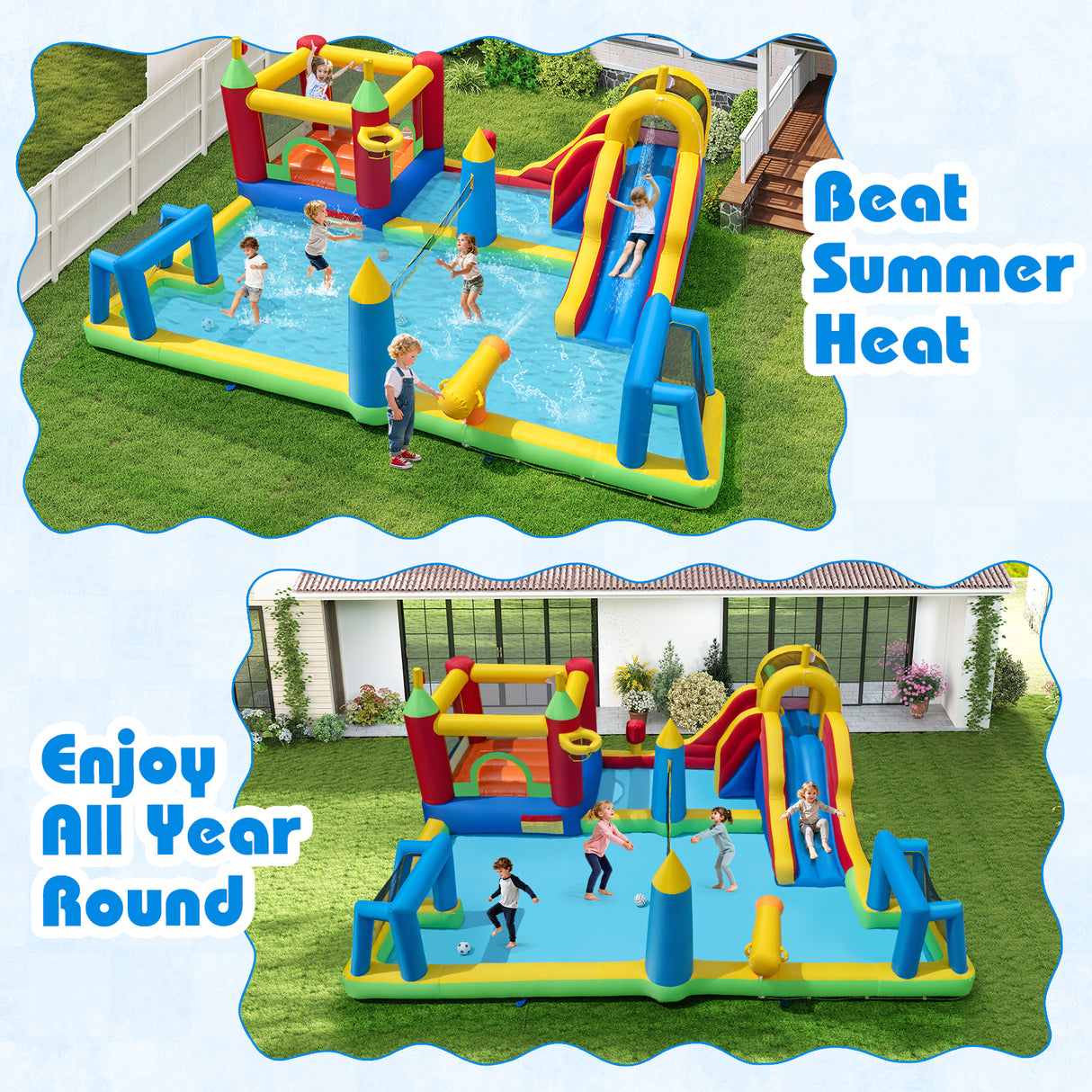 Inflatable Water Slide Bounce House, 9-in-1 Jumping Castle with Climbing Wall