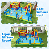 Inflatable Water Slide Bounce House, 9-in-1 Jumping Castle with Climbing Wall