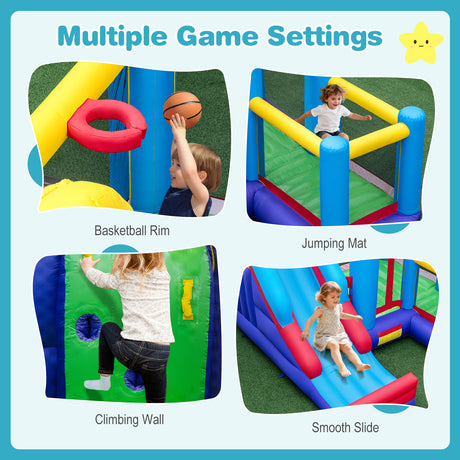 HONEY JOY Inflatable Bounce House, Jumping Castle w/Slide, Climbing Wall, Basketball Rim