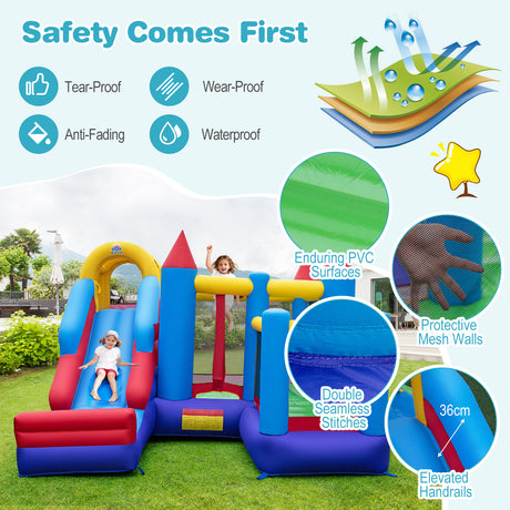 HONEY JOY Inflatable Bounce House, Jumping Castle w/Slide, Climbing Wall, Basketball Rim