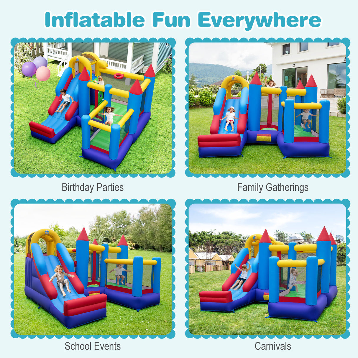 HONEY JOY Inflatable Bounce House, Jumping Castle w/Slide, Climbing Wall, Basketball Rim