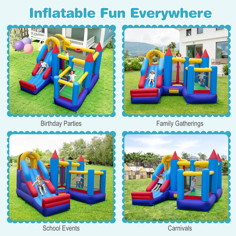 HONEY JOY Inflatable Bounce House, Jumping Castle w/Slide, Climbing Wall, Basketball Rim