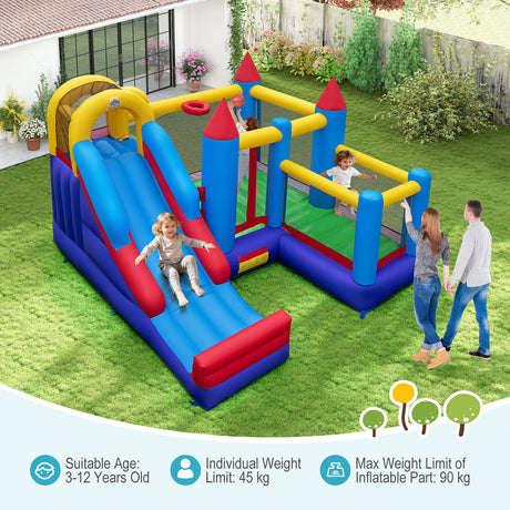 HONEY JOY Inflatable Bounce House, Jumping Castle w/Slide, Climbing Wall, Basketball Rim