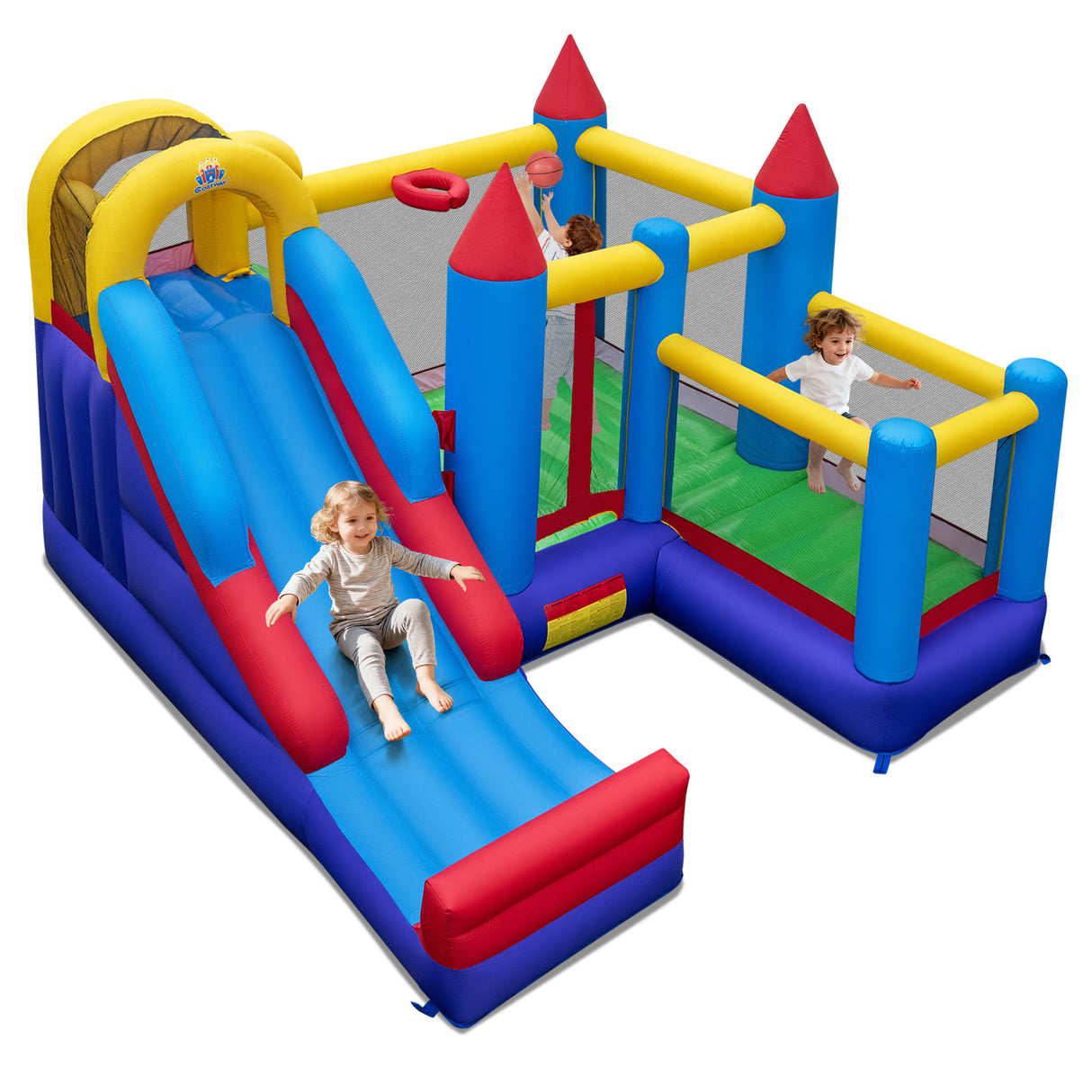 HONEY JOY Inflatable Bounce House, Jumping Castle w/Slide, Climbing Wall, Basketball Rim