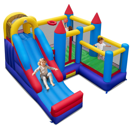 HONEY JOY Inflatable Bounce House, Jumping Castle w/Slide, Climbing Wall, Basketball Rim