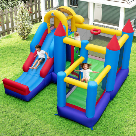 HONEY JOY Inflatable Bounce House, Jumping Castle w/Slide, Climbing Wall, Basketball Rim
