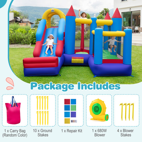 HONEY JOY Inflatable Bounce House, Jumping Castle w/Slide, Climbing Wall, Basketball Rim
