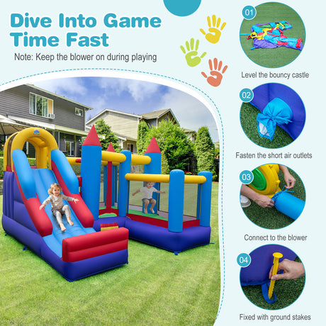 HONEY JOY Inflatable Bounce House, Jumping Castle w/Slide, Climbing Wall, Basketball Rim
