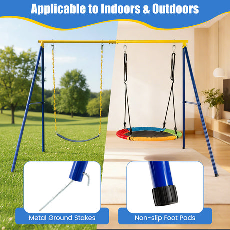 HONEY JOY Kids Swing Set, A-Frame Swing Stand with 2-Pack Swing Sets, 300 kg Weight Capacity Swing Sets