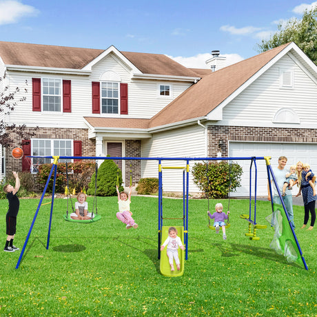 7-in-1 Outdoor Swing Set with Ground Stakes for Garden/Backyard/Park