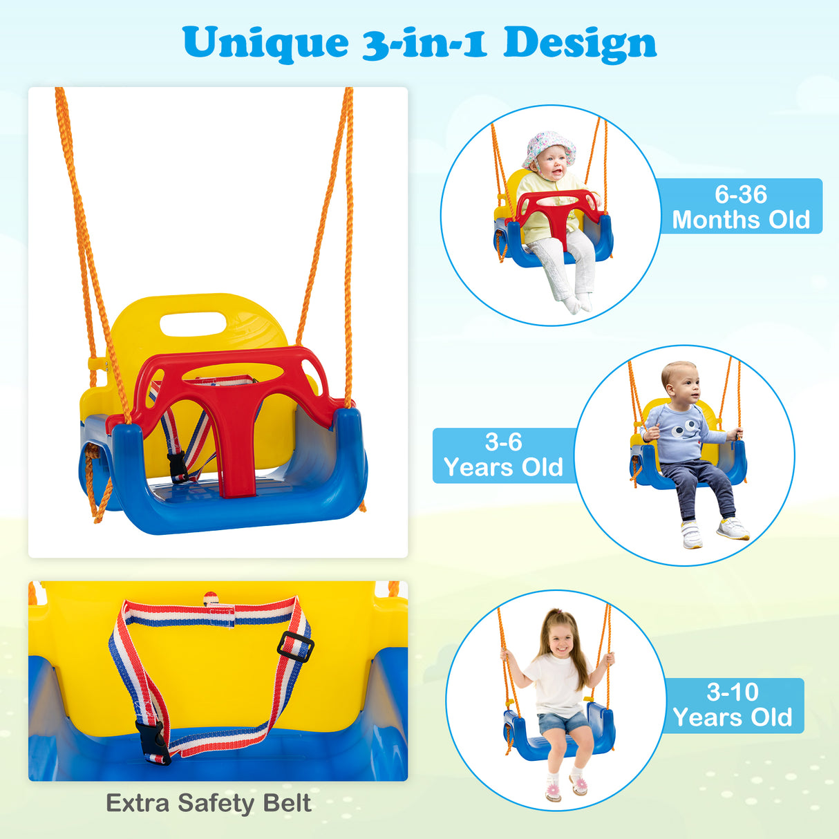 HONEY JOY 300 KG Indoor & Outdoor Swing Set, Heavy Duty Carbon Steel Swing Frame