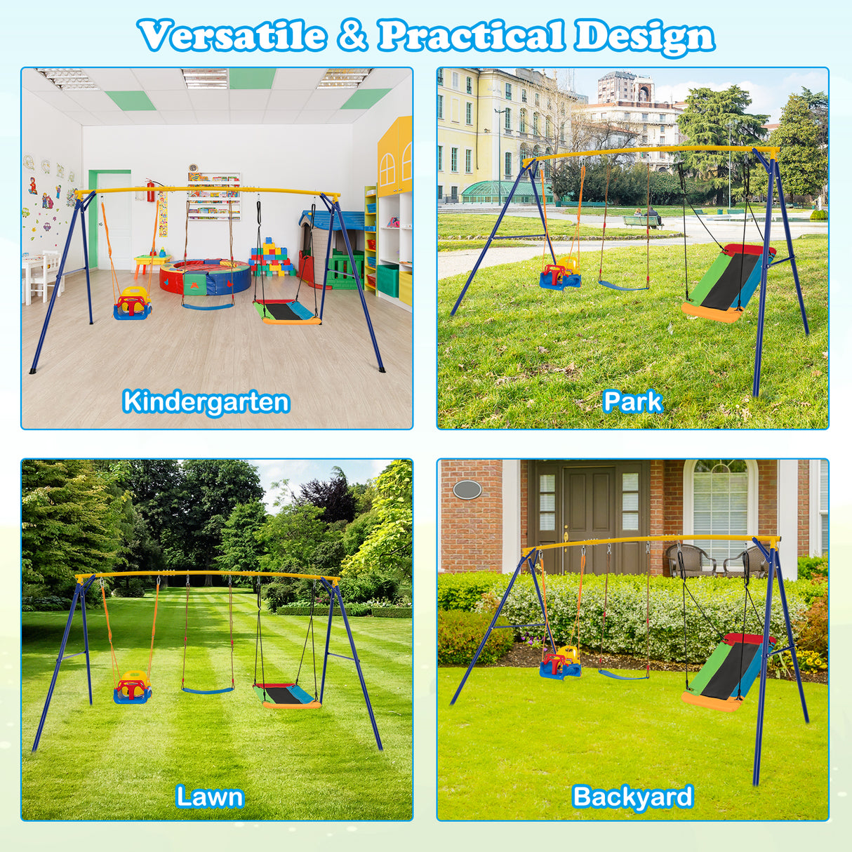 HONEY JOY 300 KG Indoor & Outdoor Swing Set, Heavy Duty Carbon Steel Swing Frame