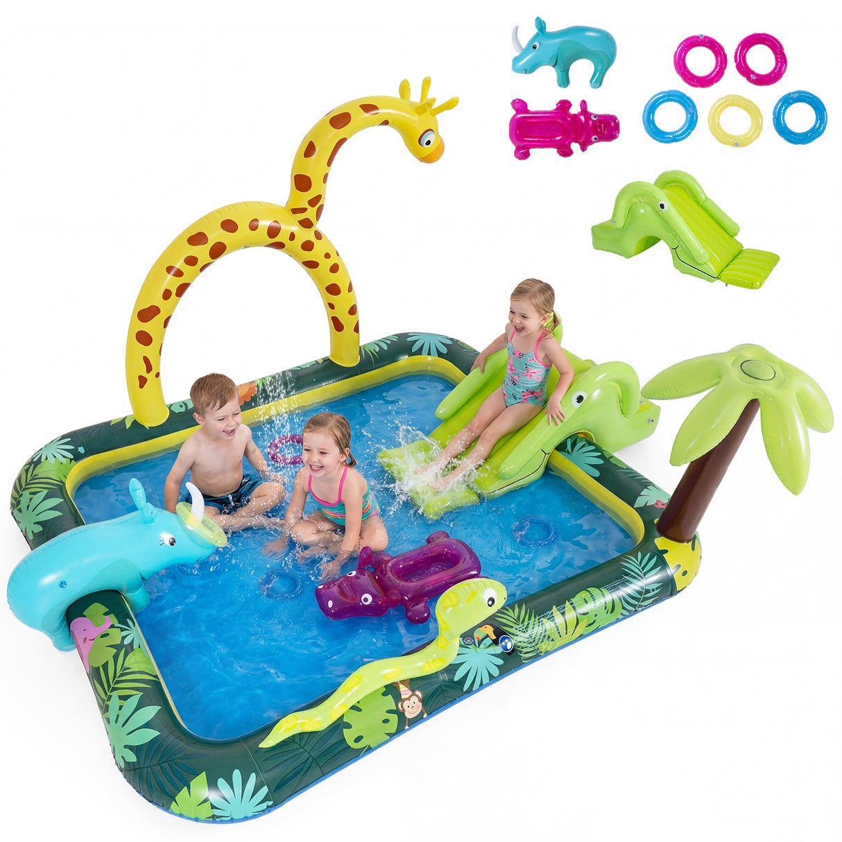 Inflatable Play Center, Jungle Animal Spray Pool
