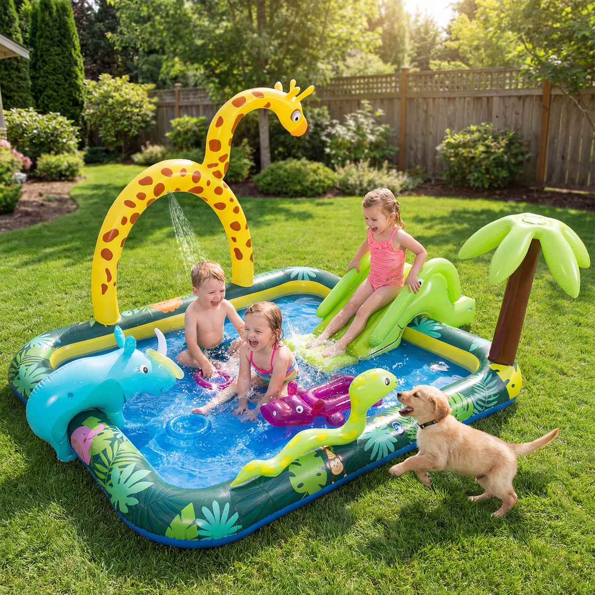 Inflatable Play Center, Jungle Animal Spray Pool