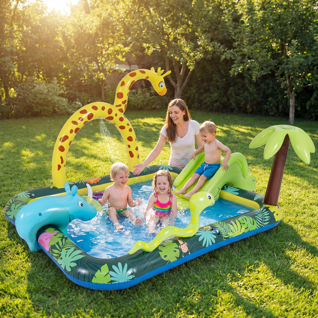 Inflatable Play Center, Jungle Animal Spray Pool
