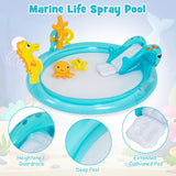 Inflatable Play Center, Marine Life Spray Pool with Slide, Seahorse-shaped Sprinkle
