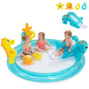 Inflatable Play Center, Marine Life Spray Pool with Slide, Seahorse-shaped Sprinkle