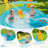 Inflatable Play Center, Marine Life Spray Pool with Slide, Seahorse-shaped Sprinkle