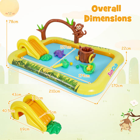 Inflatable Play Center, Animal Spray Pool with Slide, Arch-shaped Sprinkle