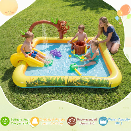 Inflatable Play Center, Animal Spray Pool with Slide, Arch-shaped Sprinkle