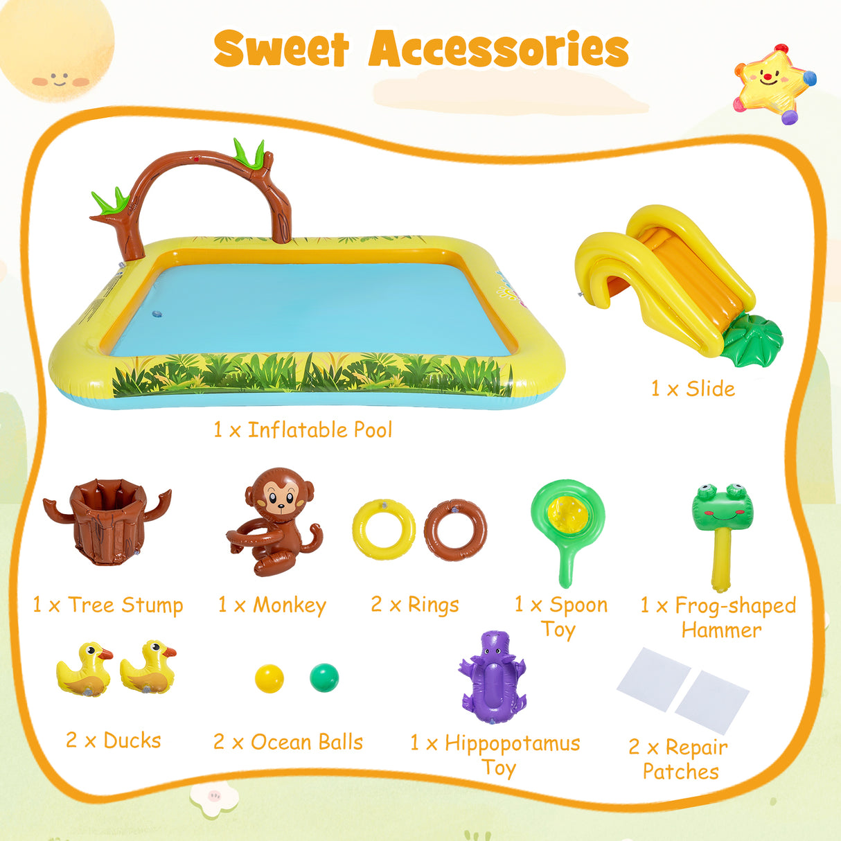 Inflatable Play Center, Animal Spray Pool with Slide, Arch-shaped Sprinkle